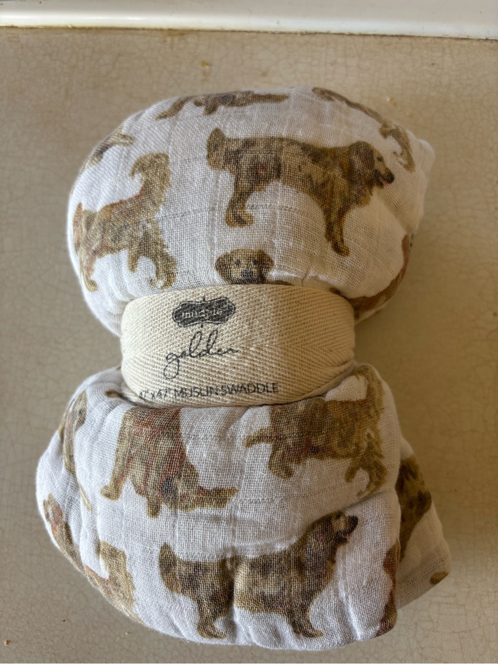 Mudpie muslin Cream Muslin Swaddle with Brown Dog Print